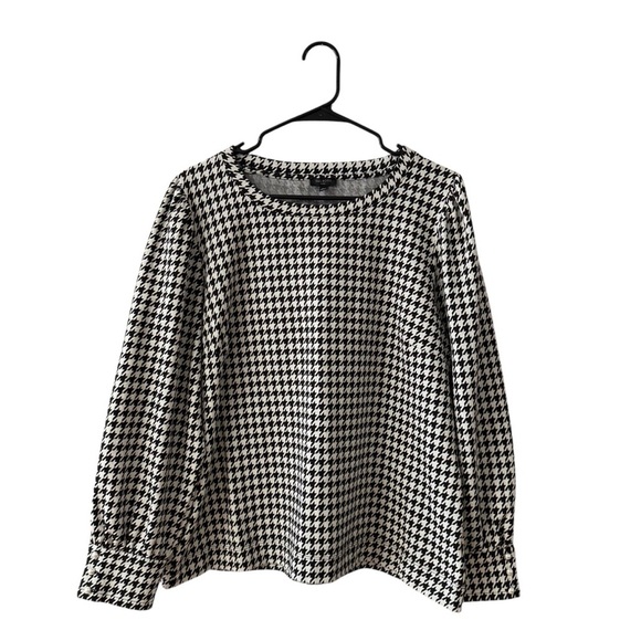 Talbots Pearl Button Cuff Blouse Top Size XLP Black White Houndstooth Office - Picture 2 of 10